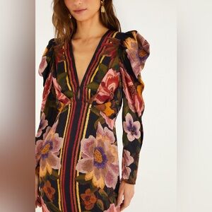 FARM Rio Floral Long Sleeve V-Neck Midi Dress